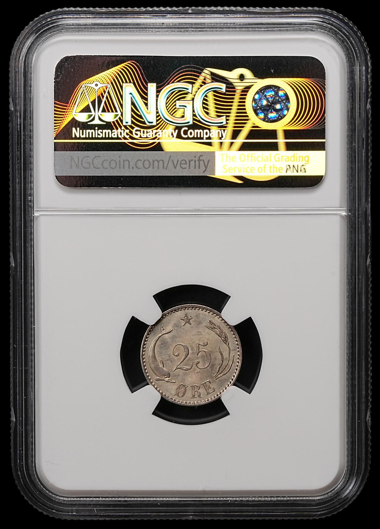 修遠堂世界钱币第110期 NGC MS64 1894年丹麦海豚25欧尔银币