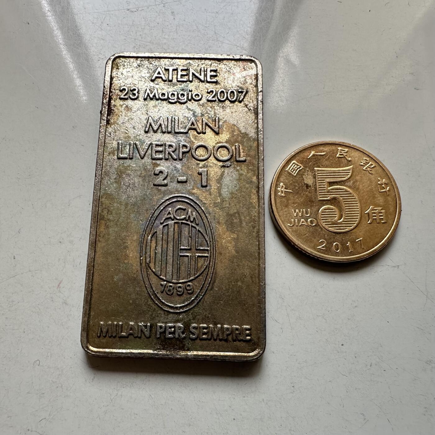 🌹外币初藏🌹🐯2026年第37场   每周二四六晚8️⃣点 接代拍 2007年AC米兰雅典欧冠夺冠 矩形纪念章 26×50毫米