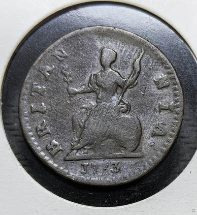 外国优质银币克朗币纪念章，每周六晚九点倒数截拍，满百包邮可寄存，持续收拍 - 英国乔治三世1773年法新铜币，正面为乔治三世胸像，背面是不列颠尼亚女神坐像，是 18 世纪英国本土流通的经典辅币，见证了大英帝国鼎盛期的货币体系。