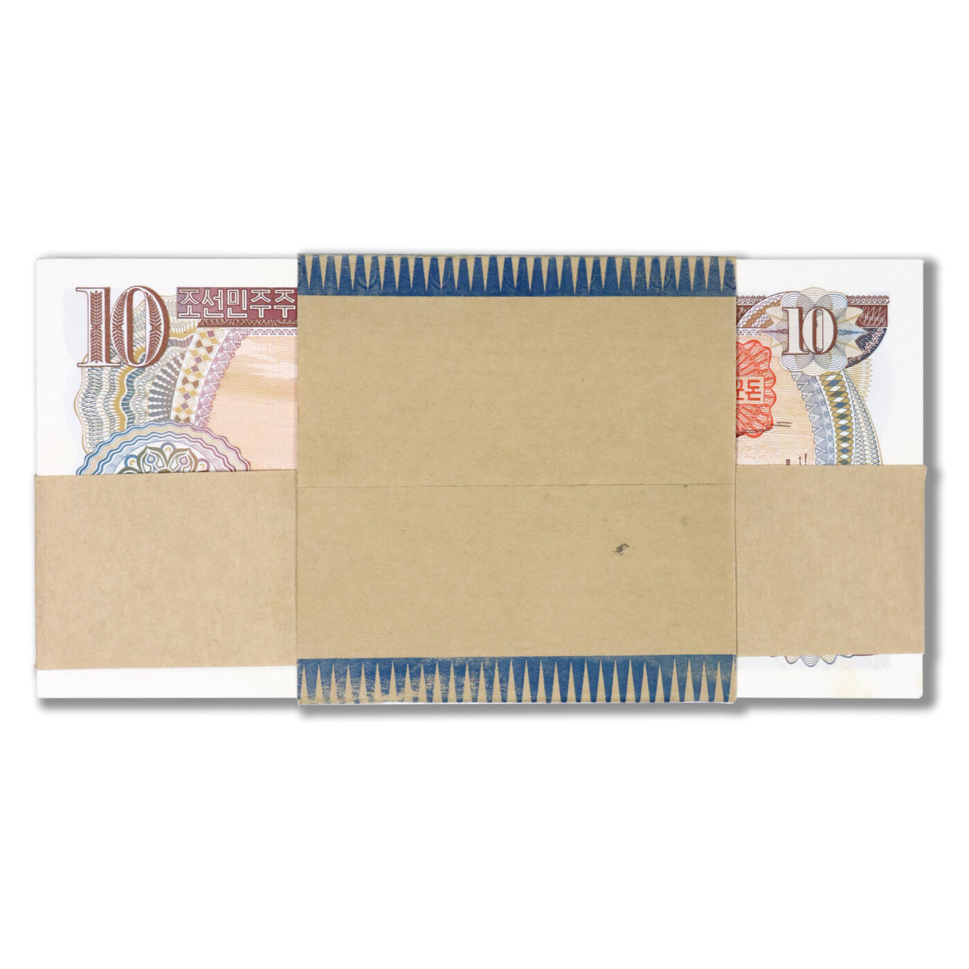 1978年朝鲜-第三版纸币10元方形红戳版整刀100张