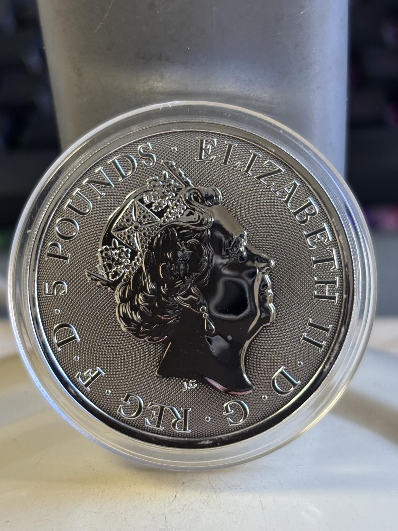 第196期拍卖 英国2019年女王神兽系列博福特耶鲁山羊2盎司纪念银币，9999银