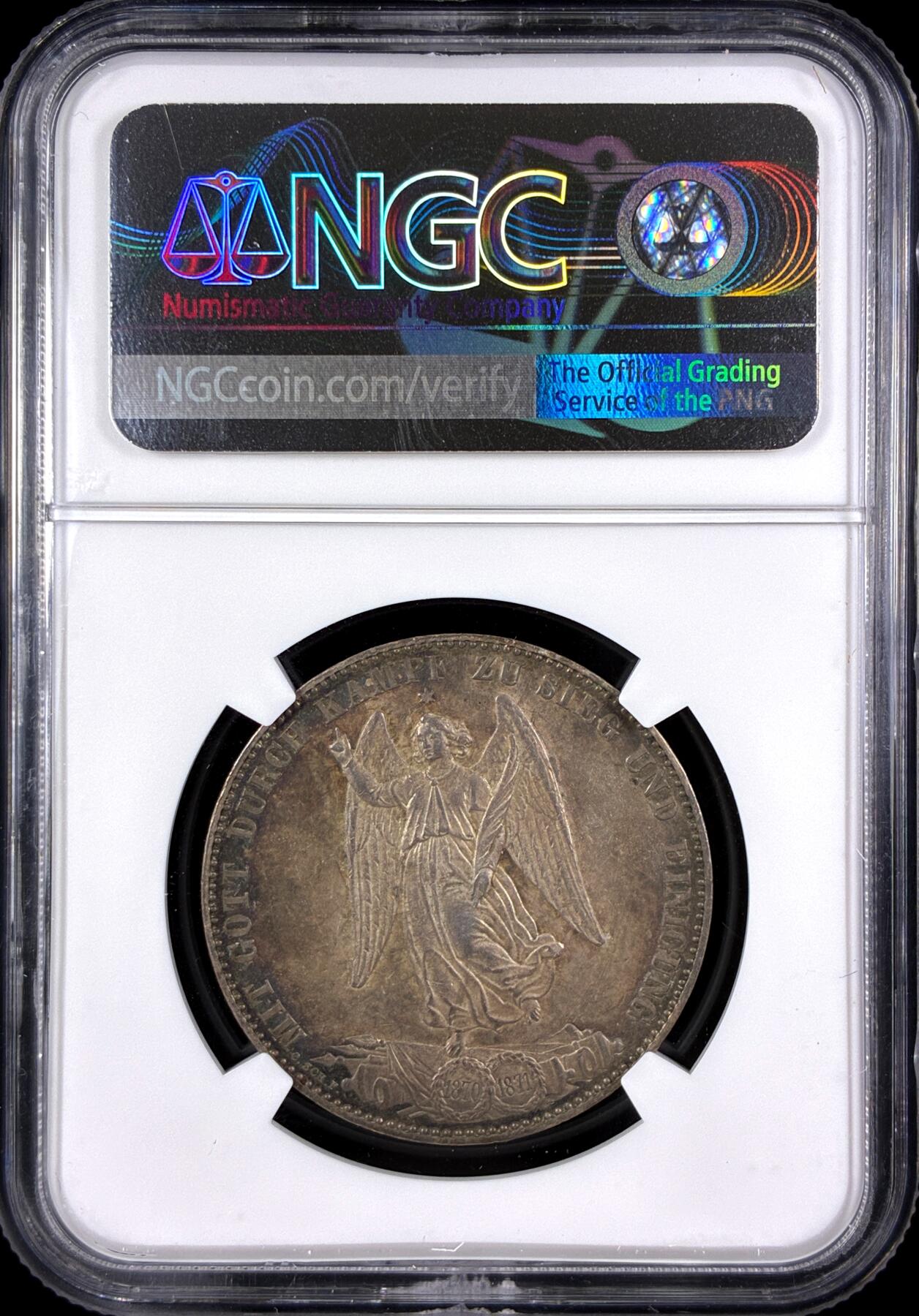 【雨安】【直播拍卖】【第0131期-评级币章】2026-04-04 周六 19:30 (金价1060, 银价18.08)  [评级德国] Germany 德国 德意志 1泰勒 Wurttemberg符腾堡 Thun.443 KM#0620 (1871) 普法战争 1871年  NGC-AU55