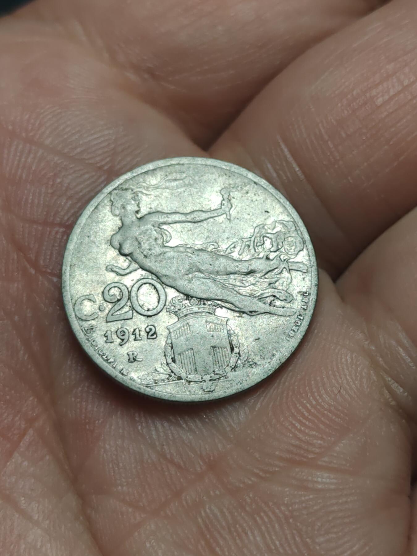 2026年第四十场(总第二百零九场）外国好品散币场(免佣金) 意大利王国1912年20分(维托里奥·埃马努埃莱三世第二版，R标罗马造)