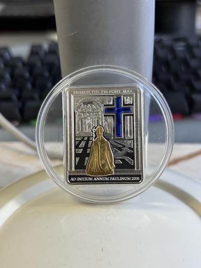 第196期拍卖 - 2008年库克5元镶施瓦洛世奇水晶部分镀金精制银币 教皇本笃十六系列-迈向更新之年的开端 25克925银 发行量：5000枚