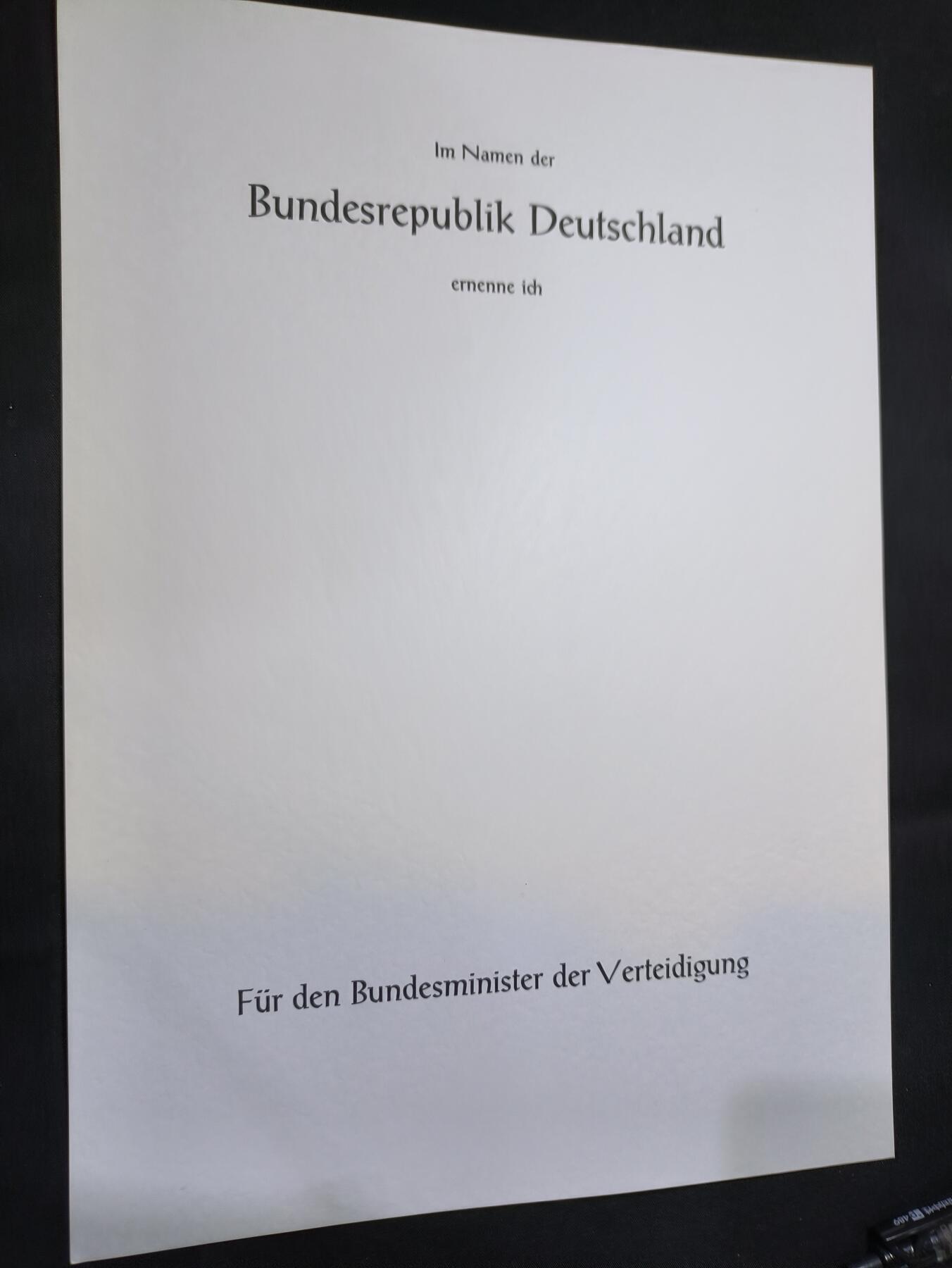 云宸嘉赏-勋臻佳藏四月精品甄选场次（低佣 一元一手） 德意志联邦共和国国防部-军衔（职务）晋升证书