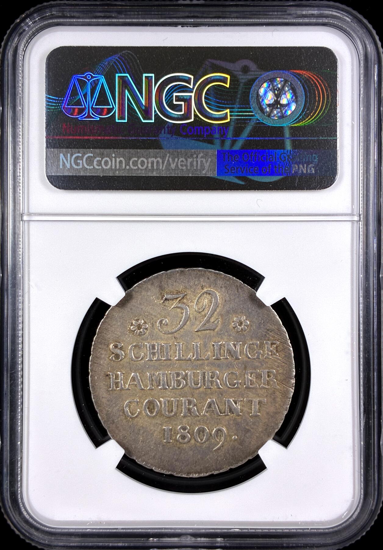 【雨安】【直播拍卖】【第0131期-评级币章】2026-04-04 周六 19:30 (金价1060, 银价18.08)  [评级德国] Germany 德国 德意志 Hamburg汉堡 32先令 1809年  NGC-MS62