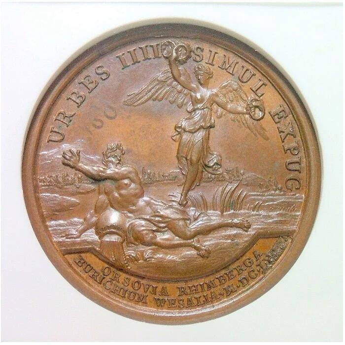 【加厚盒】NGC MS63 法国1672年太阳王路易十四法荷战争 高浮雕精制大铜章 40MM