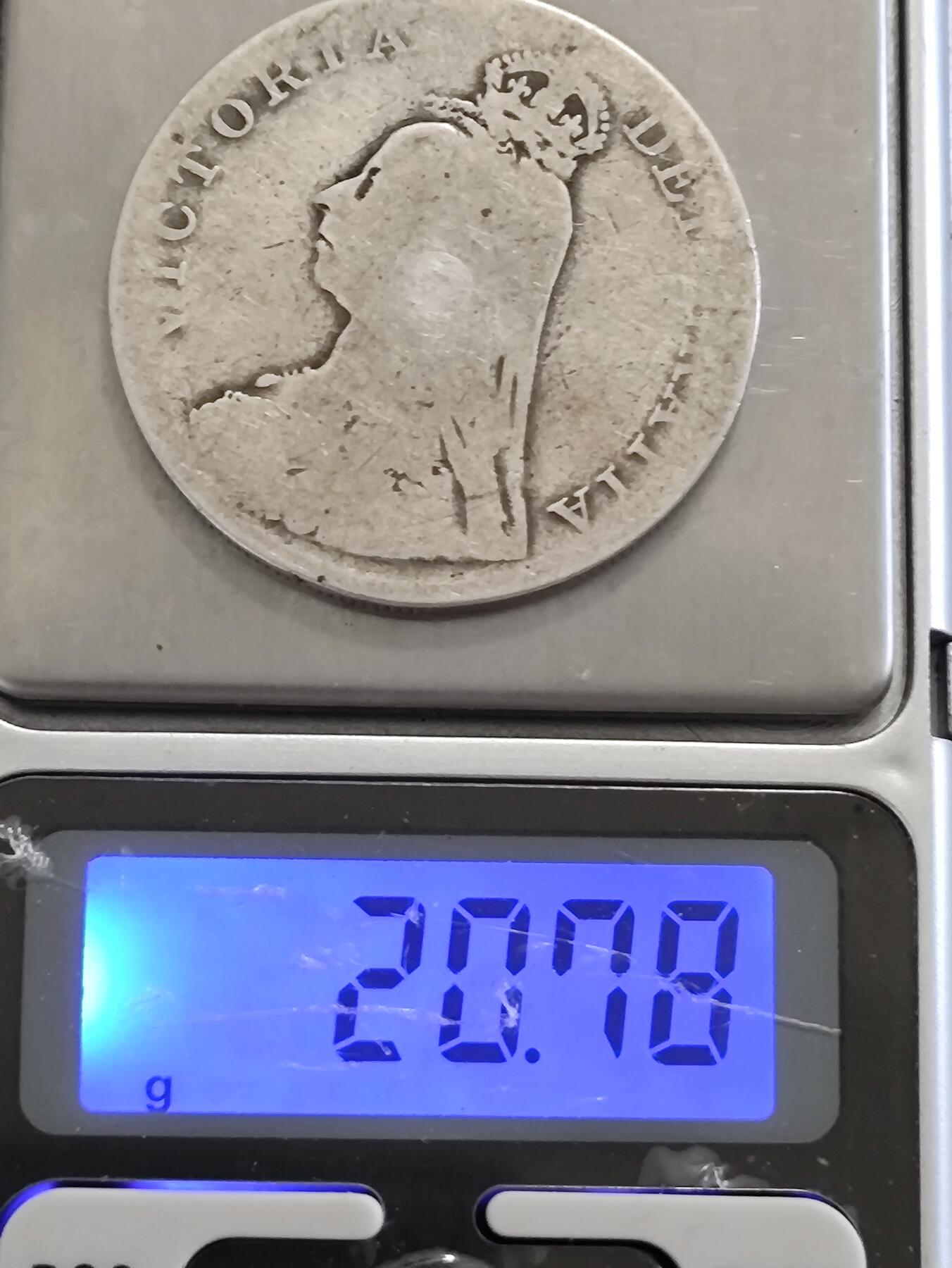 英国银币，1889年，维多利亚高冠像，大不列颠联合王国，双弗洛林银币