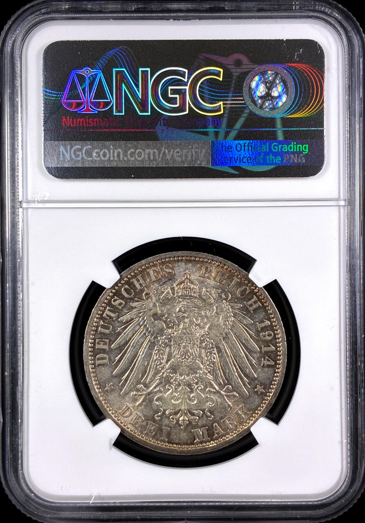 【雨安】【直播拍卖】【第0131期-评级币章】2026-04-04 周六 19:30 (金价1060, 银价18.08)  [评级德国] Germany 德国 帝国 J.024 安哈特-德绍 3马克 (1914) 弗里德里希二世金婚 1914年  NGC-MS63