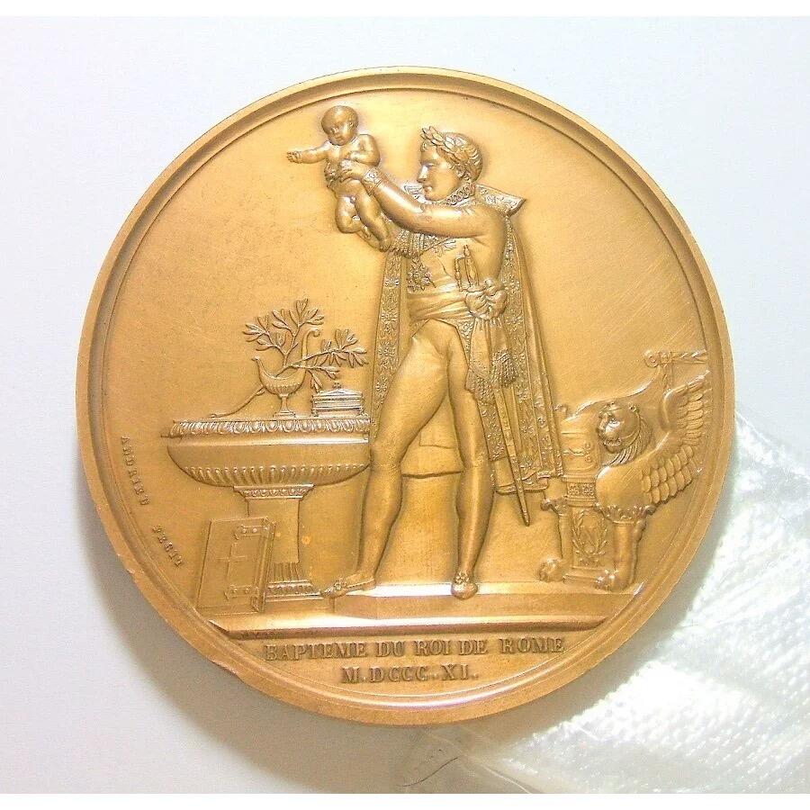 【艺术】可评级 法国艺术大章 拿破仑二世出生高浮雕精制超大铜章 68MM 150克