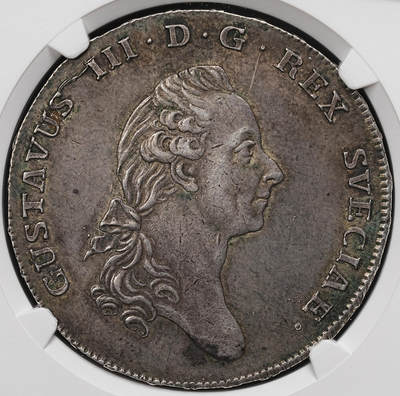 修遠堂世界钱币第110期 - NGC AU53 瑞典1776年古斯塔夫三世1达勒大银币-小十字版