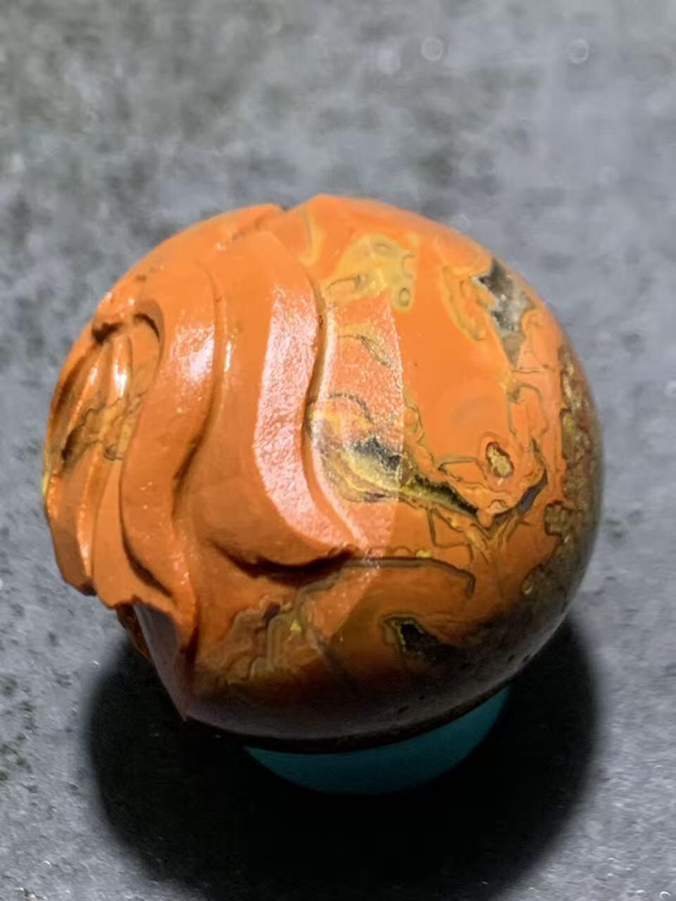 精美亚光草花纹战国红玛瑙手工俏色巧雕大象2.0圆珠一个