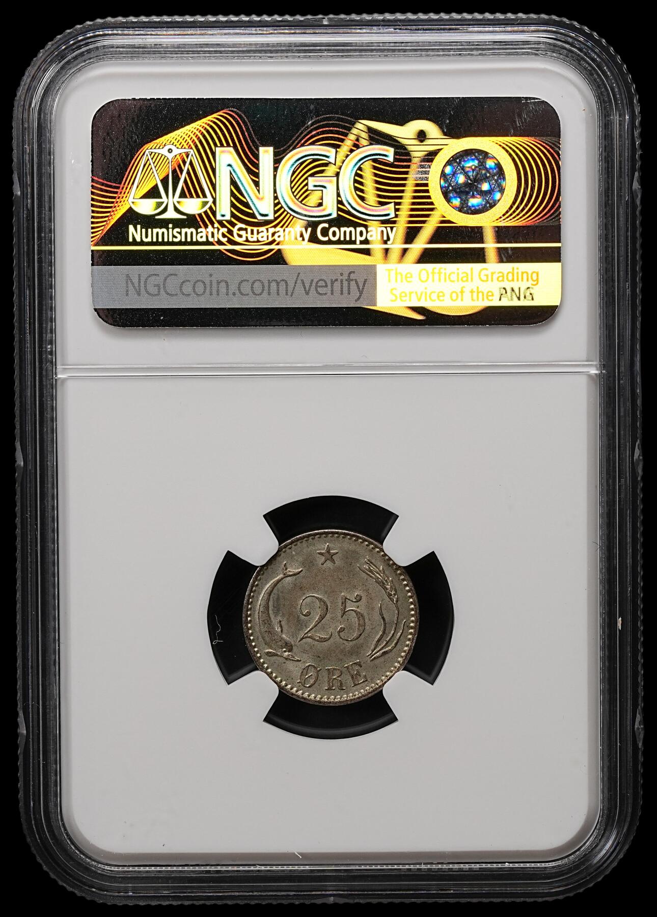 修遠堂世界钱币第110期 NGC MS65  1905年丹麦海豚25欧尔银币