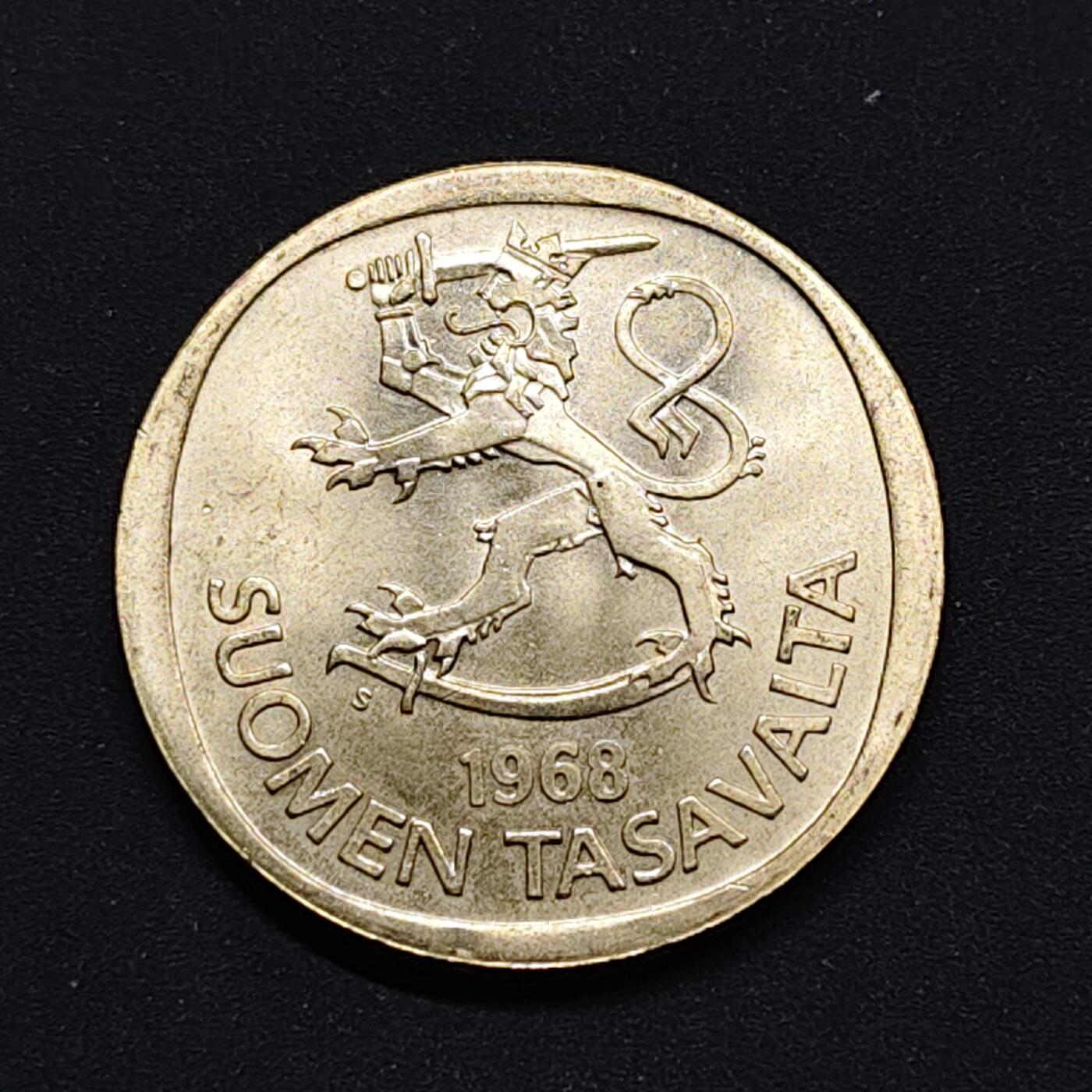 【全场包邮】纯粹捡漏拍518场 芬兰1968年狮徽1马克银币【27.5毫米8.3克35%】