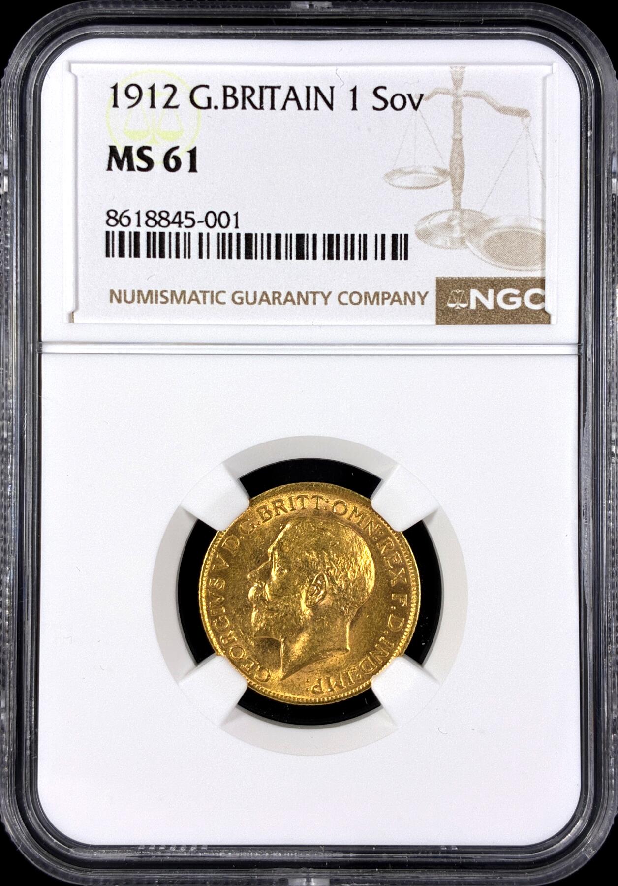 【雨安】【直播拍卖】【第0131期-评级币章】2026-04-04 周六 19:30 (金价1060, 银价18.08)  [评级金铂] Great Britain [金币] 英国 1镑 1912年 乔治五世 [7.98克, 0.917金]  NGC-MS61