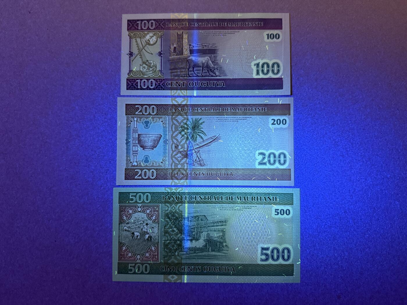 《愛美收藏》第239期-4.5周日外币黄金场  毛里塔尼亚100、200、500乌吉亚3张 UNC 全部2004年首发年a版