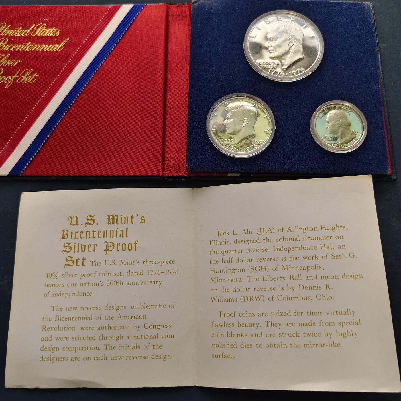 【全场包邮】纯粹捡漏拍519场 美国1976年独立200周年3枚全银精制纪念套币-盒证全