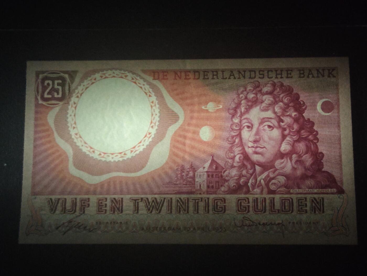 2026四月第一期，总222期 荷兰1955年25盾UNC 天文学家惠更斯