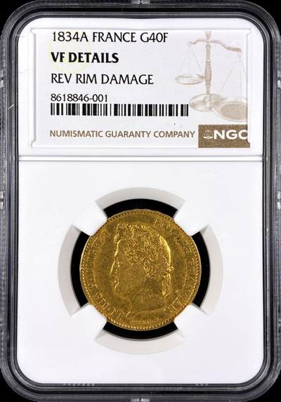【雨安】【直播拍卖】【第0131期-评级币章】2026-04-04 周六 19:30 (金价1060, 银价18.08)  - [评级金铂] France [金币] 法国 40法郎 1834年 菲利普  NGC-VF