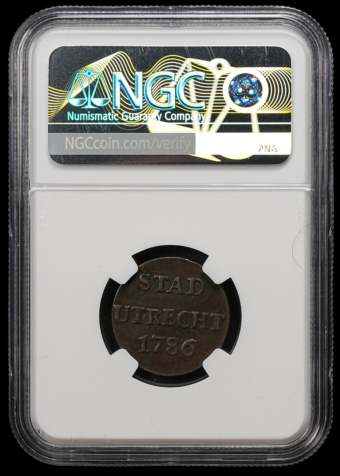 修遠堂世界钱币第110期 NGC XF45BN 1786 年荷兰乌得勒支省1杜特铜币