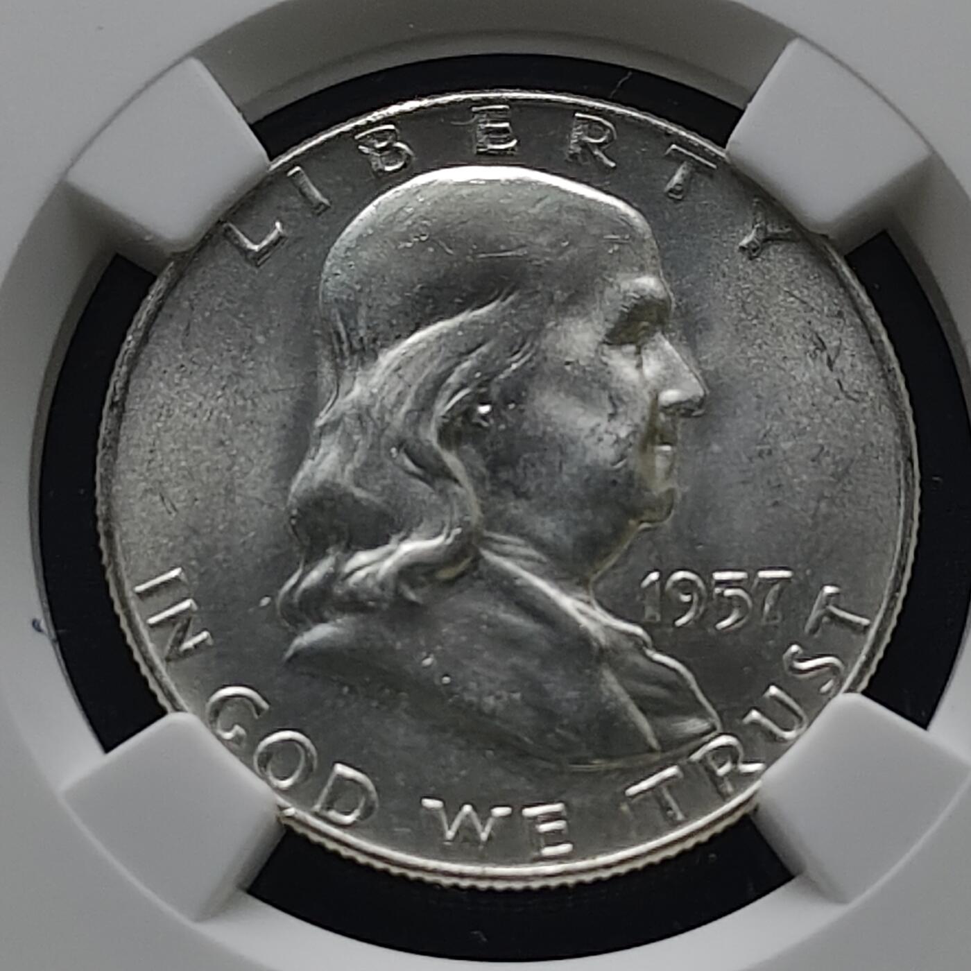 【全场包邮】纯粹捡漏拍519场 美国1957年富兰克林D厂半元银币【31毫米12.5克90%】-NGC MS64