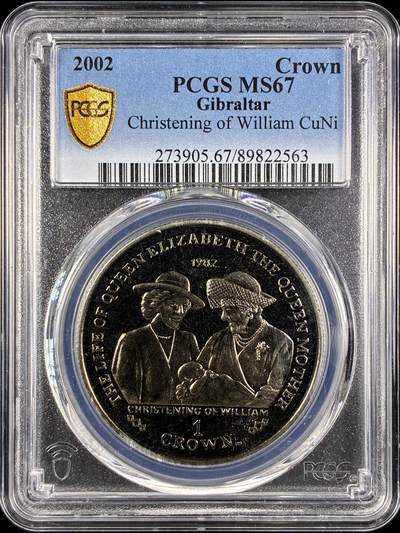 【雨安】【直播拍卖】【第0131期-评级币章】2026-04-04 周六 19:30 (金价1060, 银价18.08)  - [评级现代] Gibraltar 直布罗陀 1克朗 2002年 威廉受洗  PCGS-MS67