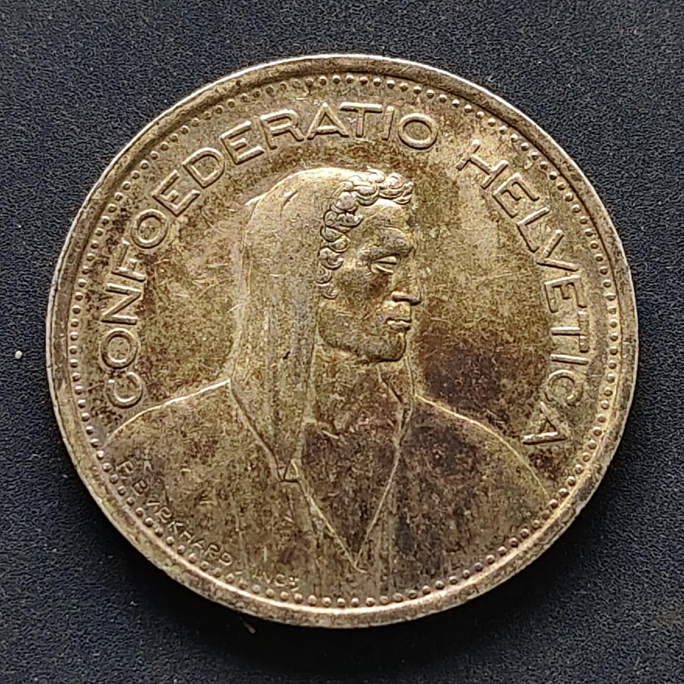 【全场包邮】纯粹捡漏拍519场 瑞士1954年威廉·退尔5法郎银币【31毫米15克83.5%】