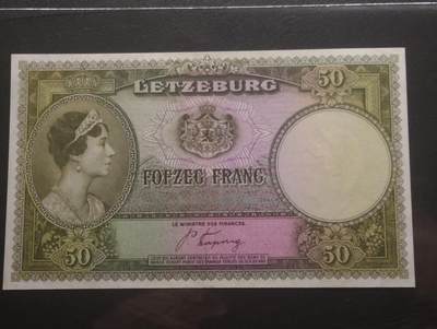 2026四月第一期，总222期 - 卢森堡1944版50法郎UNC- 夏洛特女大公 中高面值
