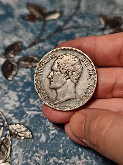 抚柳草堂-第二十二期章牌钱币  奖章勋章 满百包邮 放漏专场 - 1853比利时5法郎银币 重24.9g 早期利奥波德一世版比利奥波德二世很多 压力足细节好