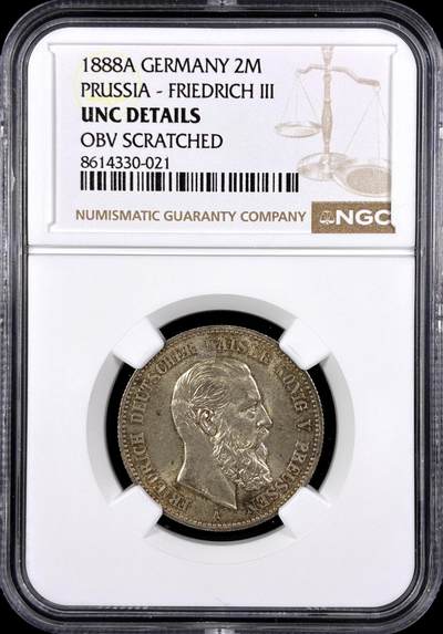 【雨安】【直播拍卖】【第0131期-评级币章】2026-04-04 周六 19:30 (金价1060, 银价18.08)  - [评级德国] Germany 德国 帝国 J.098 普鲁士 2马克 (1888) 三皇 1888年  NGC-UNC
