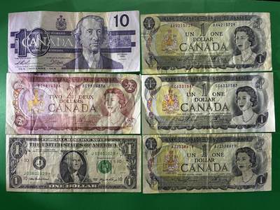咖啡豆•收藏 2026年Apr_9th世界各国纸币拍卖 - 6枚 加拿大/美国 品相如图 外国 美洲纸币