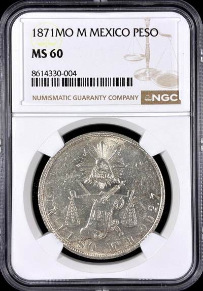 【雨安】【直播拍卖】【第0131期-评级币章】2026-04-04 周六 19:30 (金价1060, 银价18.08)  - [评级美洲] Mexico 墨西哥 1比索 1871年 天平鹰洋  NGC-MS60