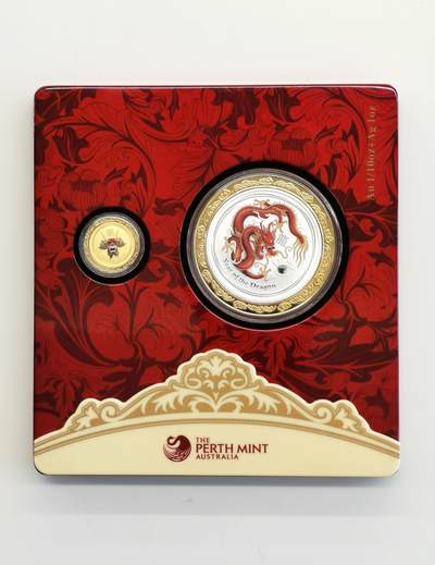 博洋堂世界钱币拍卖第167期（全场包邮） - 澳大利亚2012年龙年生肖彩色金银币套装 1/10盎司金+1盎司银