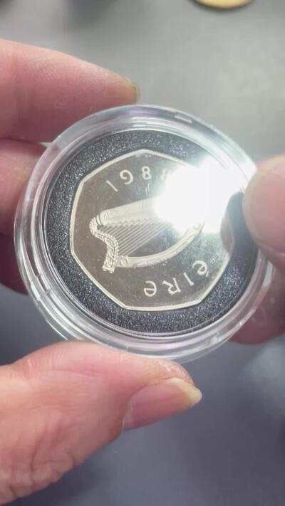 回流0406 原盒爱尔兰1988年都柏林建城1000周年50便士proof精制纪念币 发行量5万枚