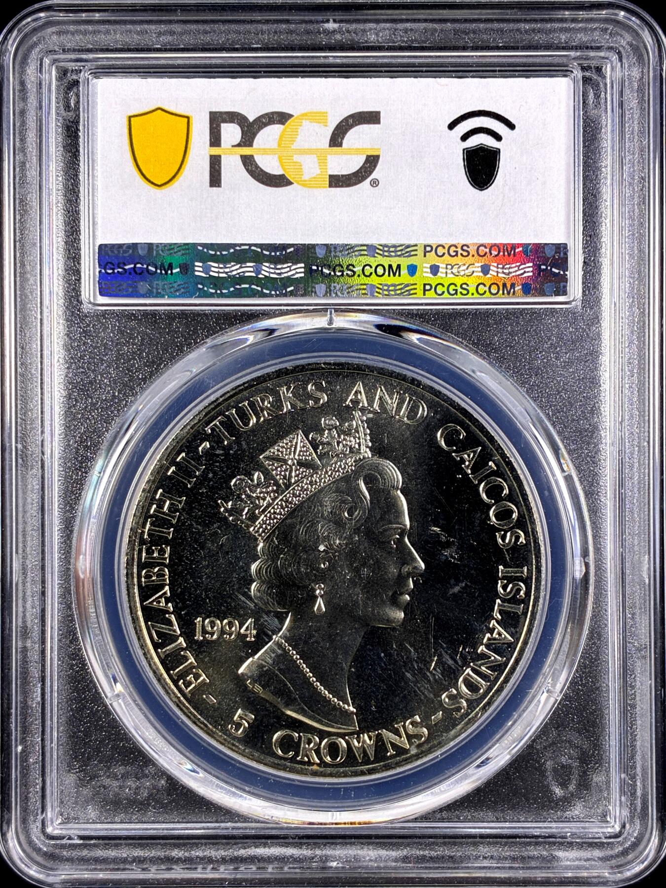 【雨安】【直播拍卖】【第0131期-评级币章】2026-04-04 周六 19:30 (金价1060, 银价18.08)  [评级现代] Turks and Caicos Islands 特克斯和凯科斯群岛 5克朗 1994年 美国五星上将艾森豪威尔  PCGS-MS66