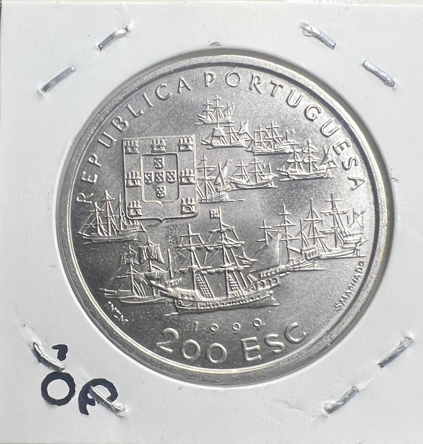 1999 年葡萄牙 200 埃斯库多纪念币 卡布拉尔发现巴西 500 周年 大航海时代