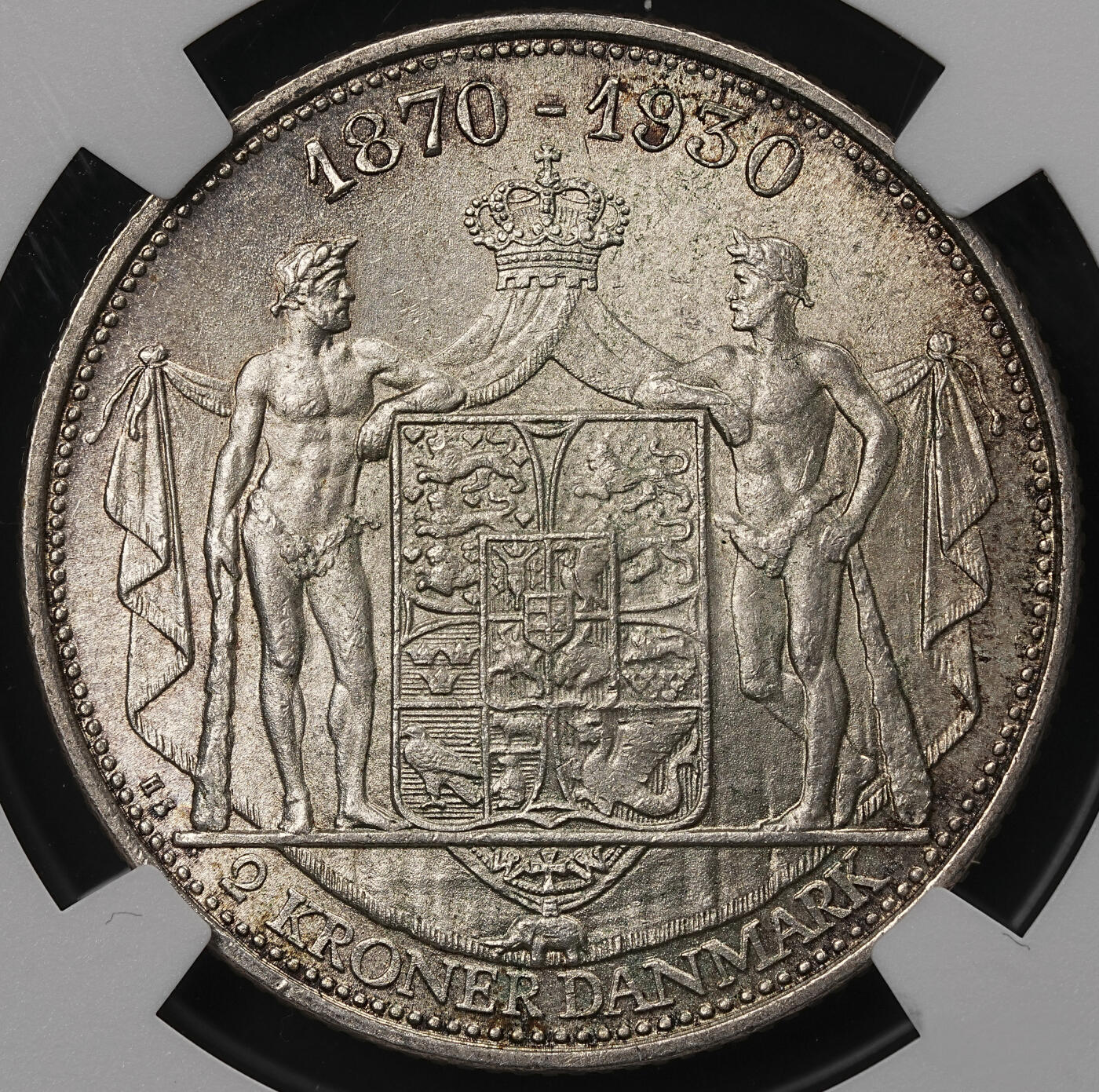 修遠堂世界钱币第110期 NGC MS65 1930年丹麦国王60大寿纪念2克朗银币