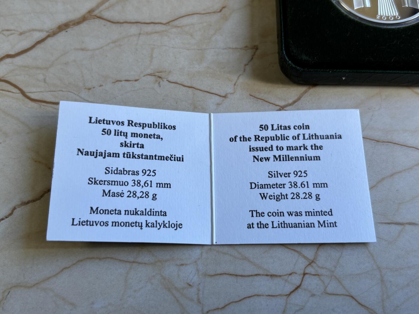 第196期拍卖 立陶宛2000年千禧年系列精制克朗型纪念银币，925银，28.28克，发行3000枚