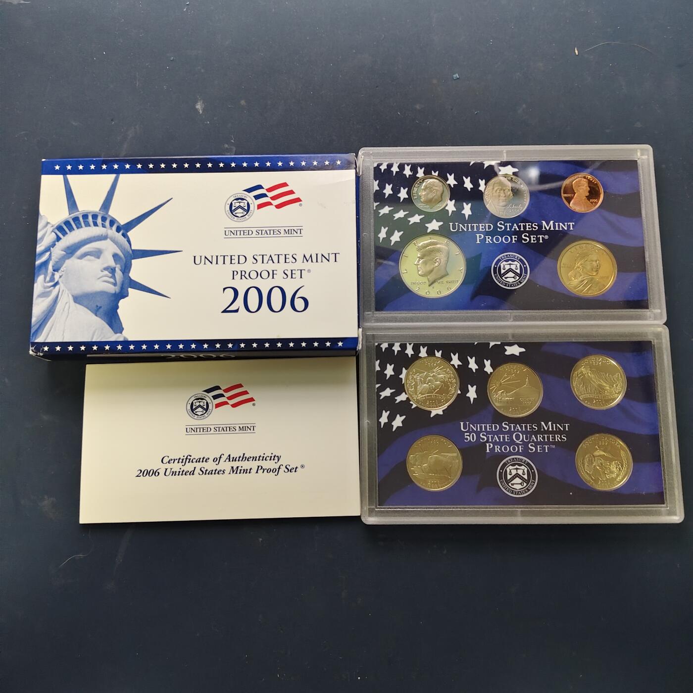 【全场包邮】纯粹捡漏拍519场 美国2006年官方封装精制套币（流通币一盒+州币一盒）-盒证全