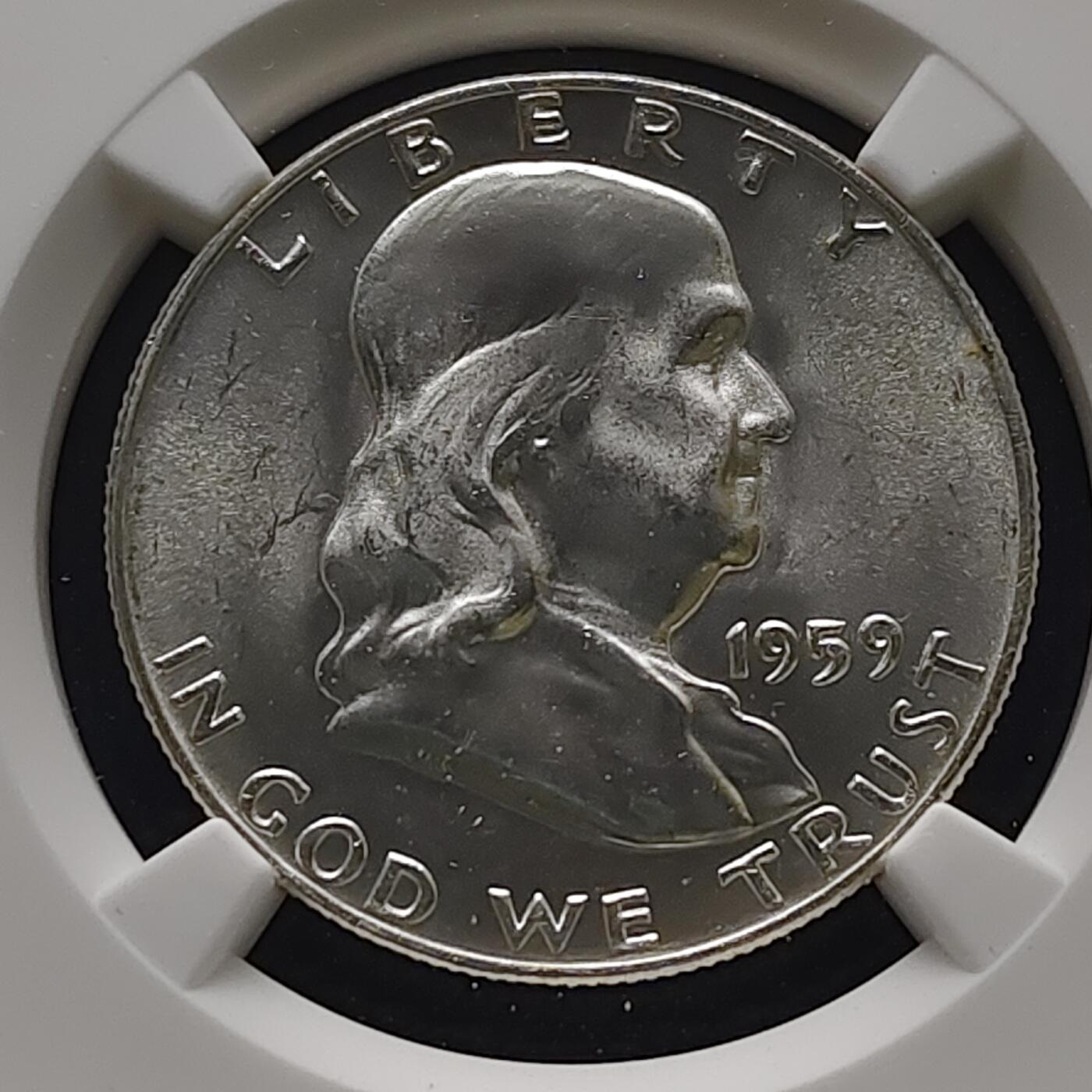 【全场包邮】纯粹捡漏拍519场 美国1959年富兰克林D厂半元银币【31毫米12.5克90%】-NGC MS64