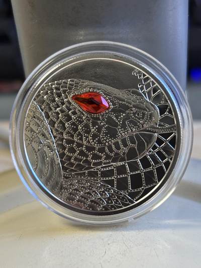 第196期拍卖 - 奥地利2021年世界之眼1澳洲土著造物主彩虹蛇银币，925银，22.42克，发行30000枚，有黑点