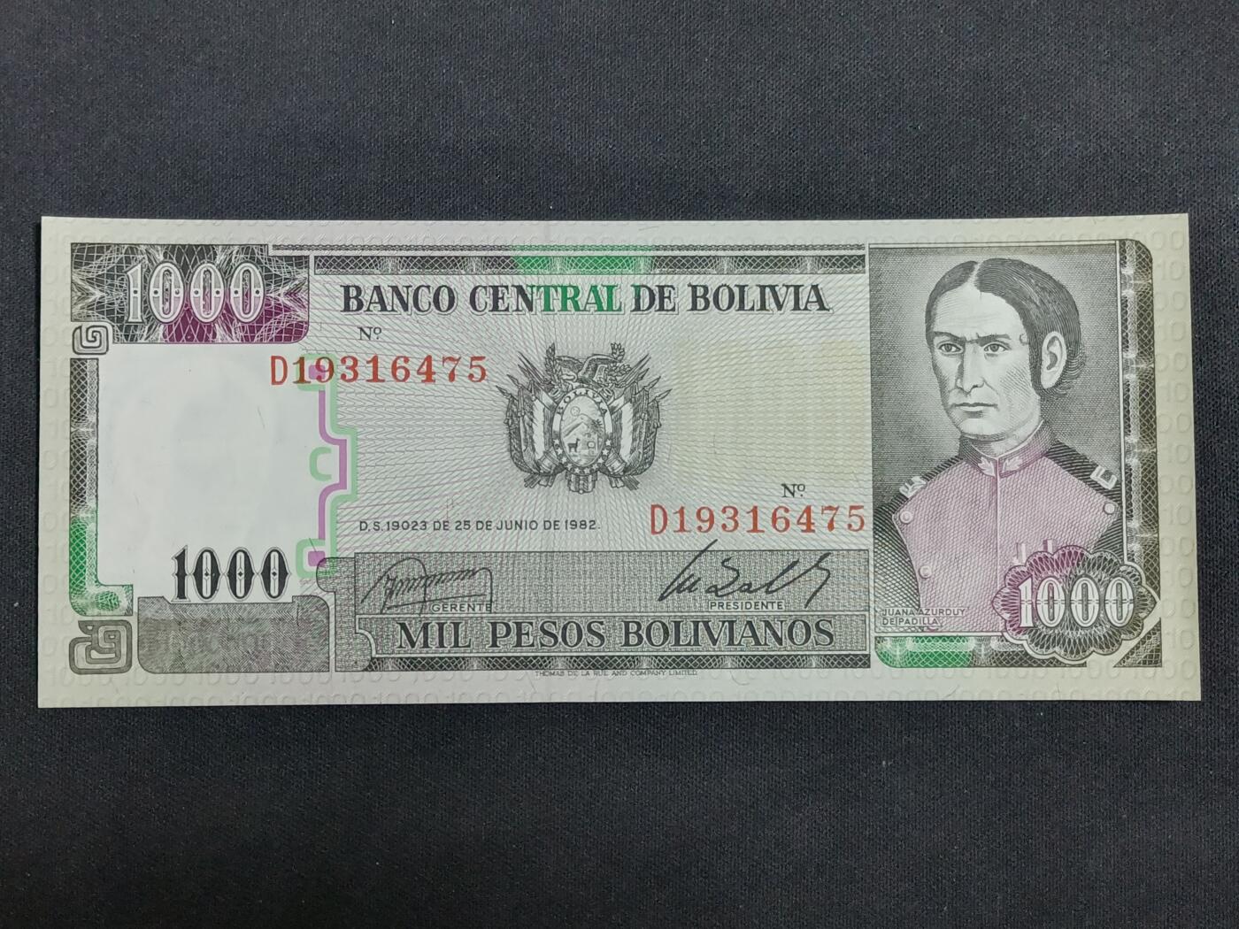 【游宝拍卖】丙午马年第19期 玻利维亚-1000比索【1982年 全新UNC-】