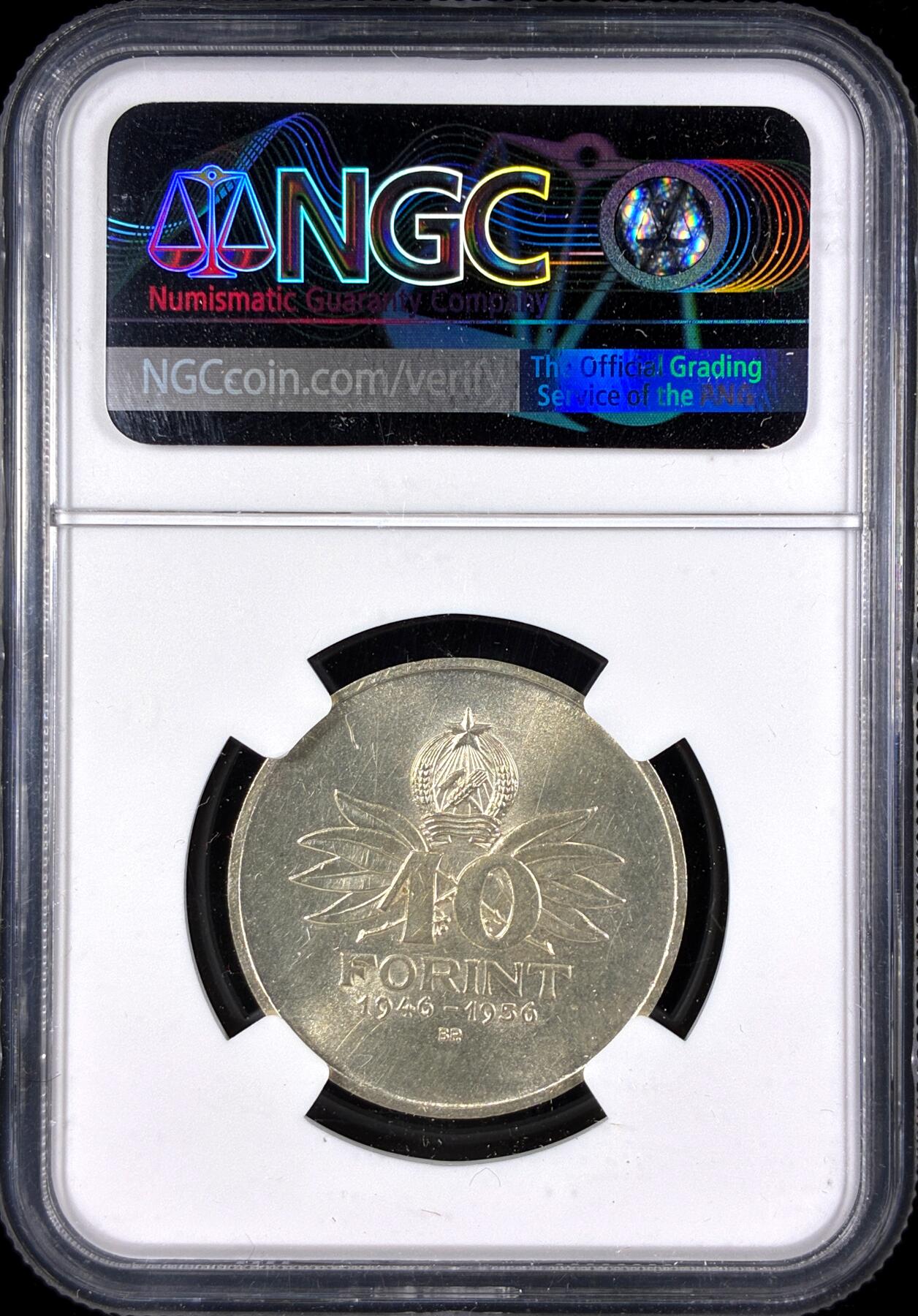 【雨安】【直播拍卖】【第0131期-评级币章】2026-04-04 周六 19:30 (金价1060, 银价18.08)  [评级欧洲] Hungary 匈牙利 10福林 1956年 福林10周年  NGC-UNC