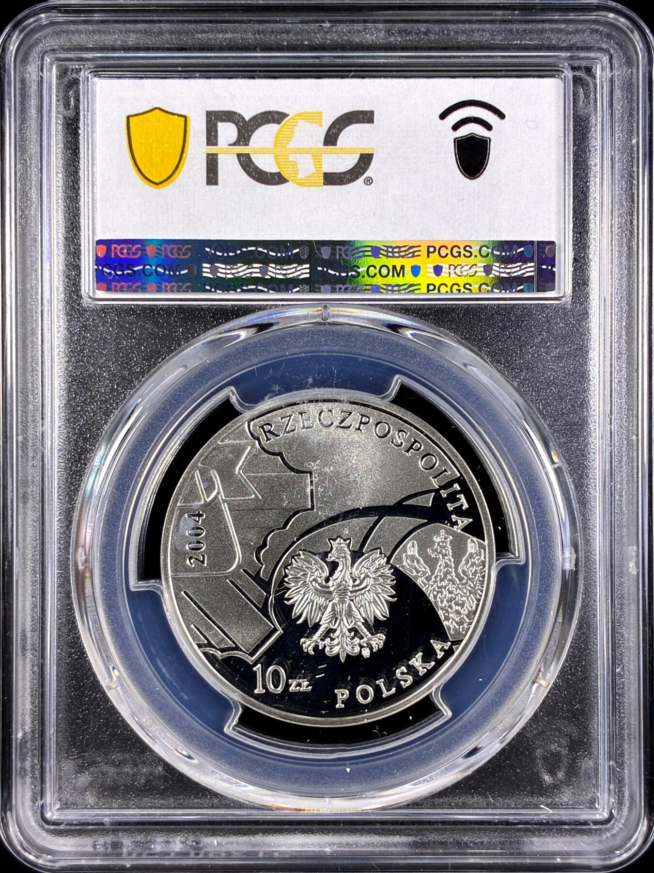 【雨安】【直播拍卖】【第0131期-评级币章】2026-04-04 周六 19:30 (金价1060, 银价18.08)  [评级现代] Poland 波兰 10兹罗提 2004年 警察85周年 PCGS-PR68DCAM 精制币