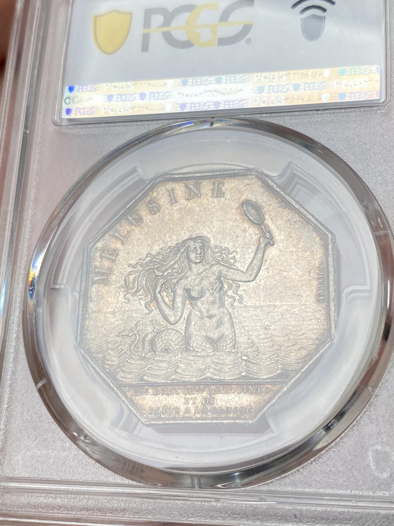 万国钱币拍卖第064期 PCGS MS62 1836年左右法国海上保险和批发贷款公司八角银质代用币 破浪帆船与女海神照镜经典八角名品 PC冠军分
