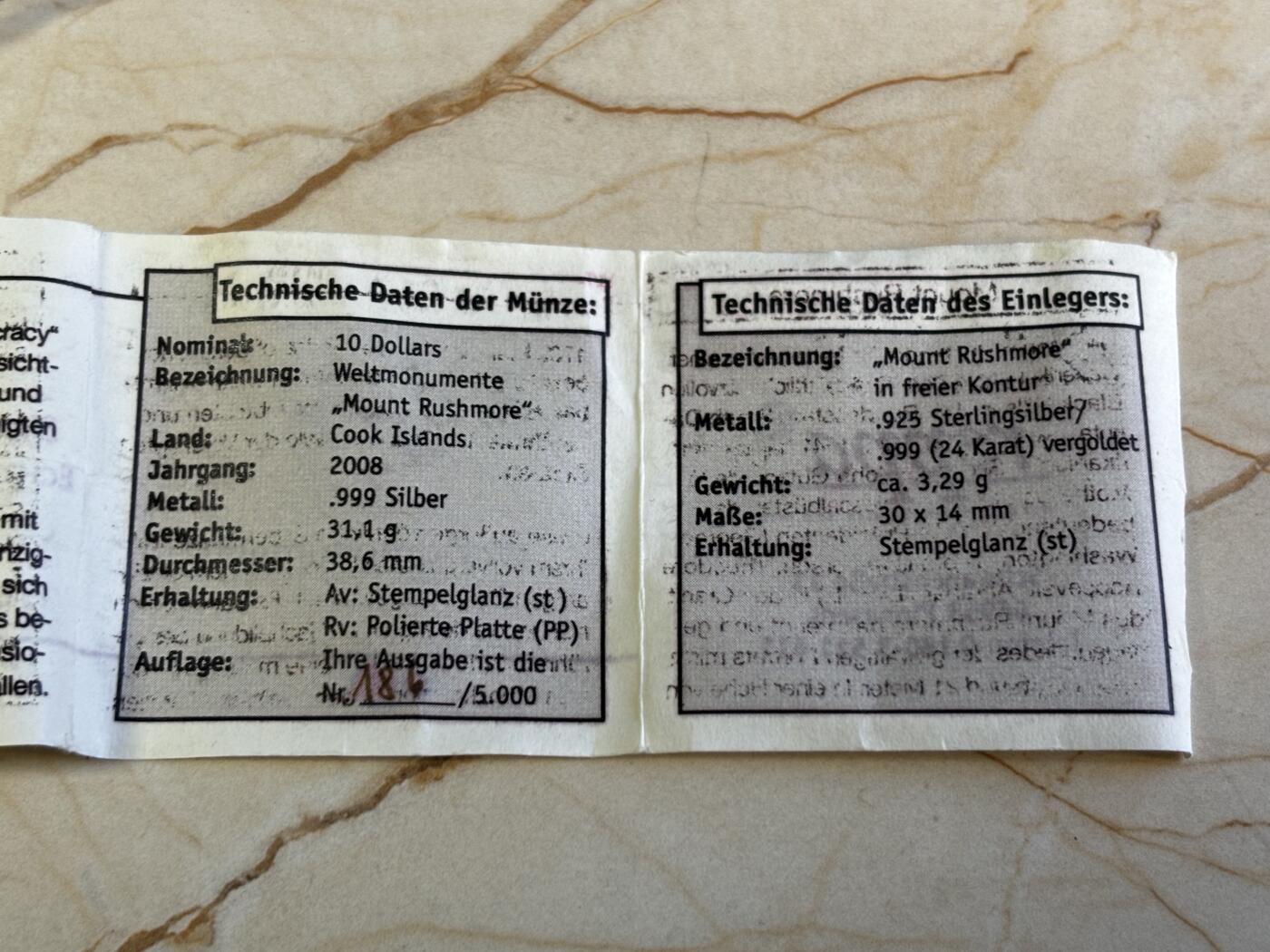 第196期拍卖 库克2008年世界奇观系列美国总统山3D立体镀金银币，999银镀金，1盎司，发行5000枚，