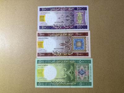 《愛美收藏》第239期-4.5周日外币黄金场  - 毛里塔尼亚100、200、500乌吉亚3张 UNC 全部2004年首发年a版