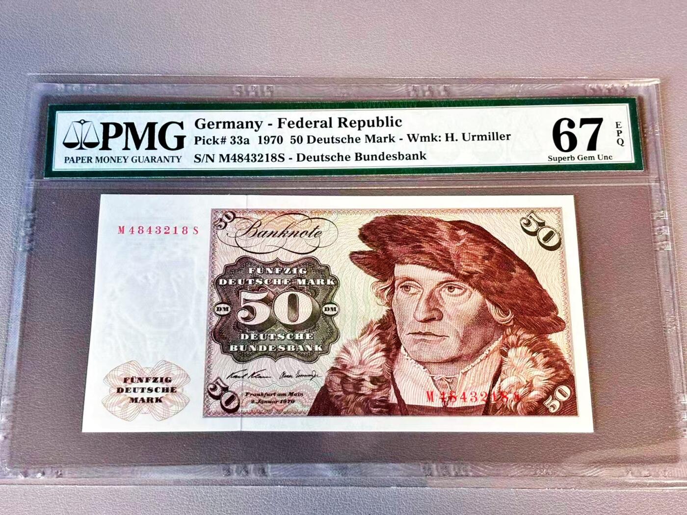 【Blue Auction】世界纸币精拍第804期——18级TOP拍卖/信誉/品质/专业/高效💫 【p33a】德国 1970年50马克 PMG67EPQ 