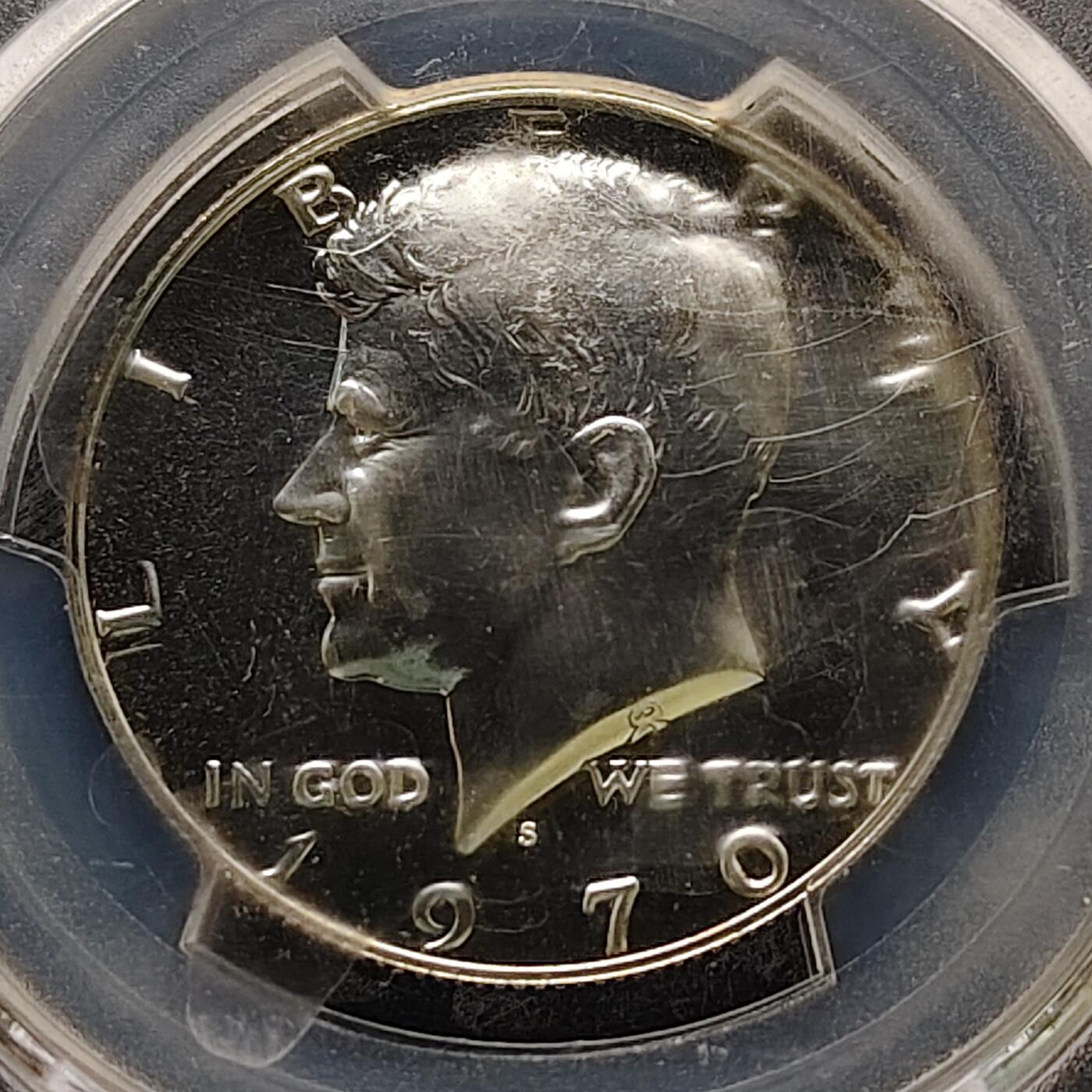 【全场包邮】纯粹捡漏拍519场 【收藏级·冠军分】美国1970年肯尼迪S厂半元精制银币【30.6毫米11.5克40%】-NGC PR69