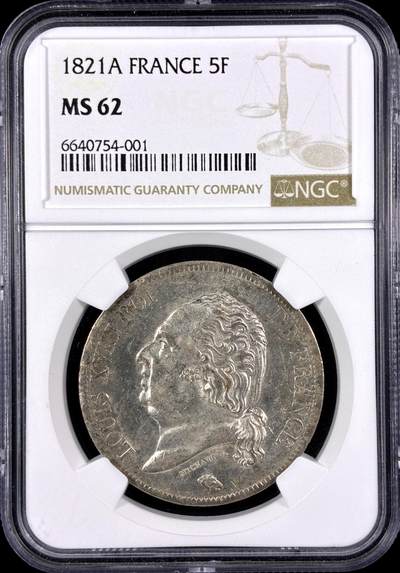【雨安】【直播拍卖】【第0131期-评级币章】2026-04-04 周六 19:30 (金价1060, 银价18.08)  - [评级法国] France 法国 5法郎 KM#0711 (1816-1824) 路易十八  NGC-MS62